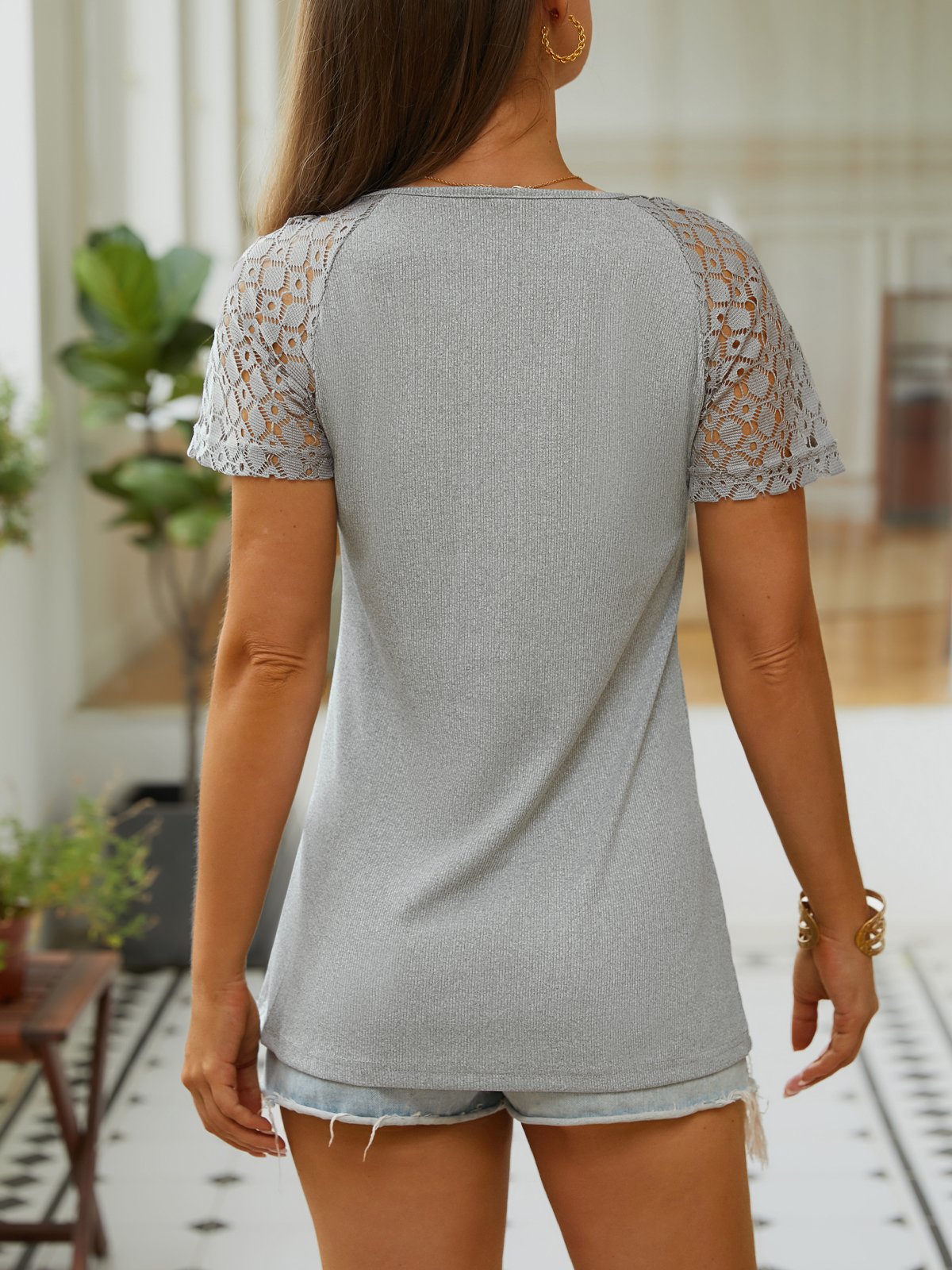 Women's Plain T-Shirt V Neck Casual Regular Fit Top