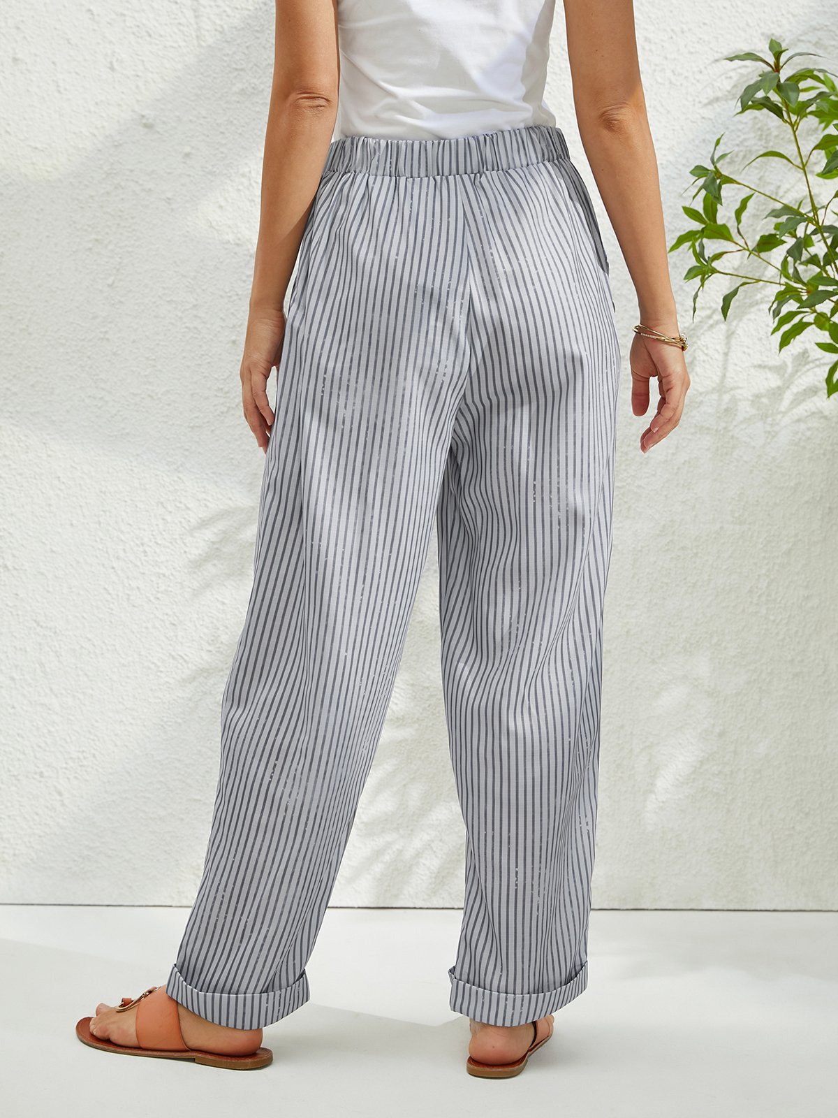Striped Pocket Design Loose Pants