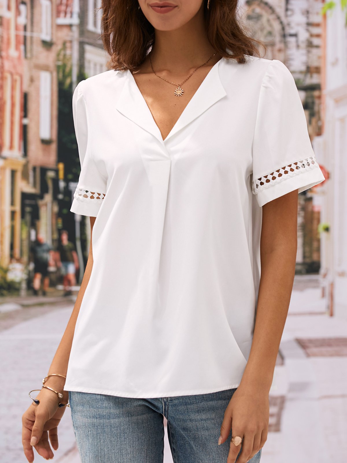 Lace Shirt Collar Simple Plain Shirt