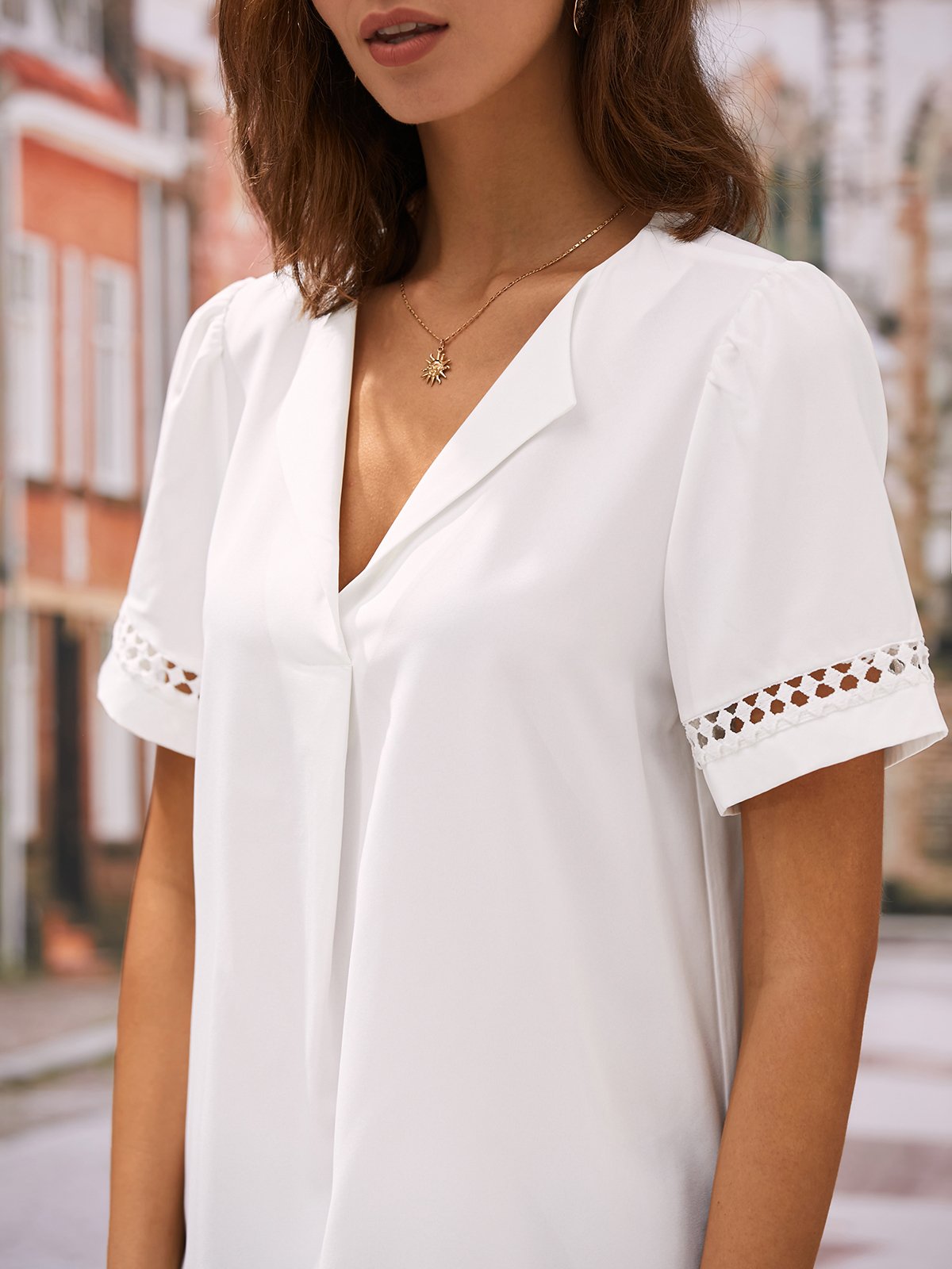 Lace Shirt Collar Simple Plain Shirt