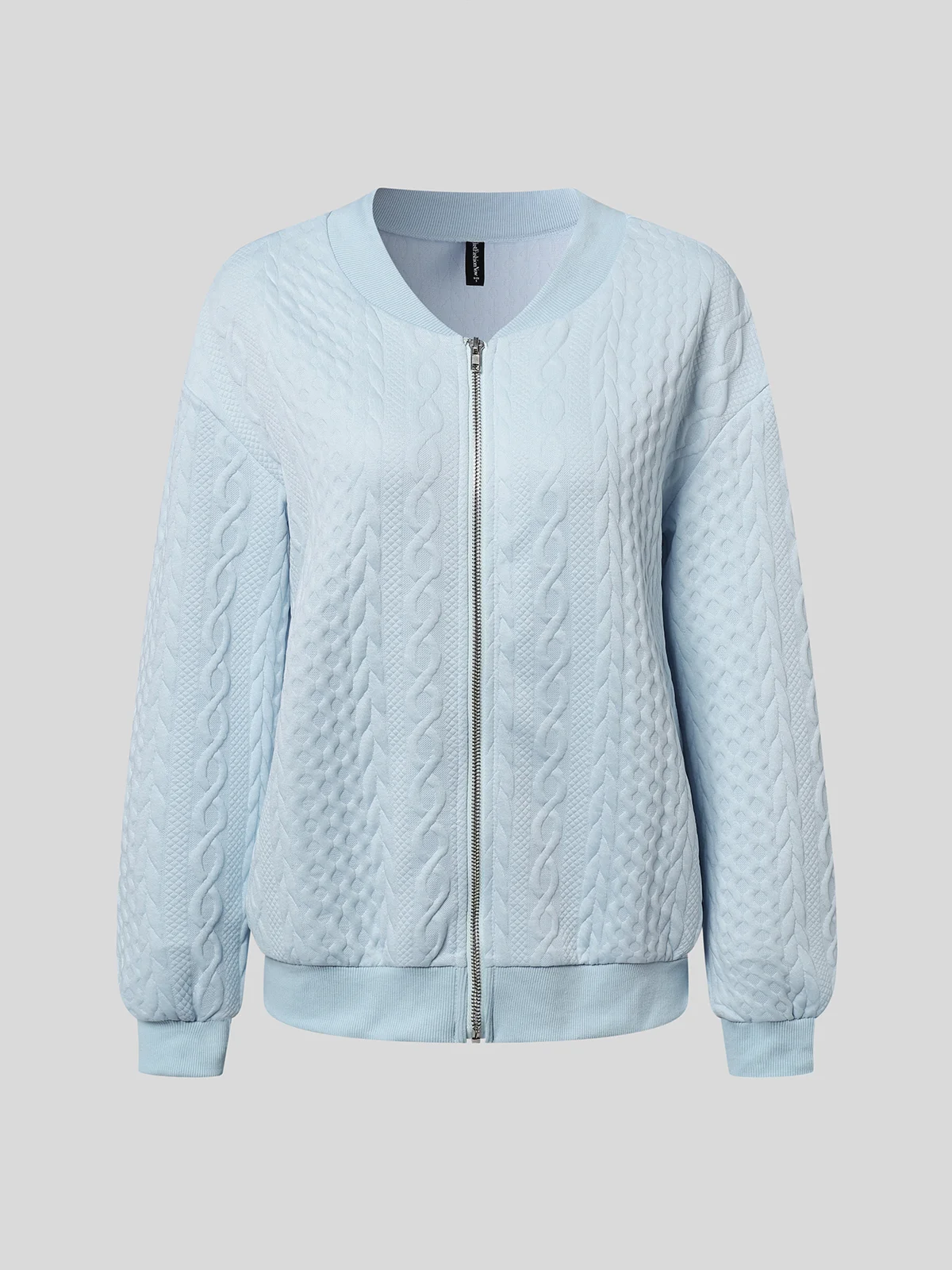 Women's Casual Zipper Plain Loose Texture Bomber Jacket Fall/Winter White Gray Black Pink Blue Green Light Blue