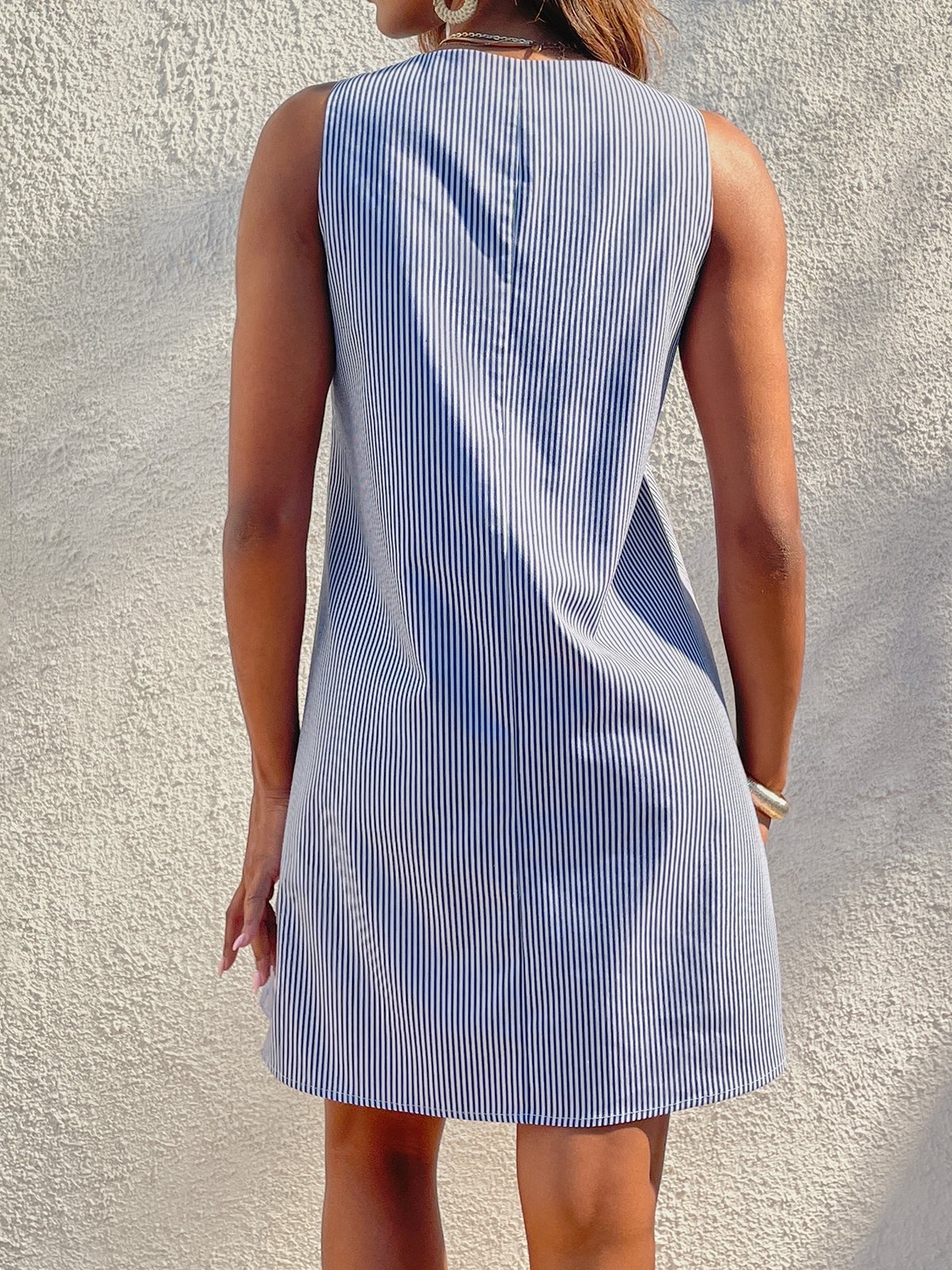 Women's Mini Dress Pockets Dress Holiday Striped Casual