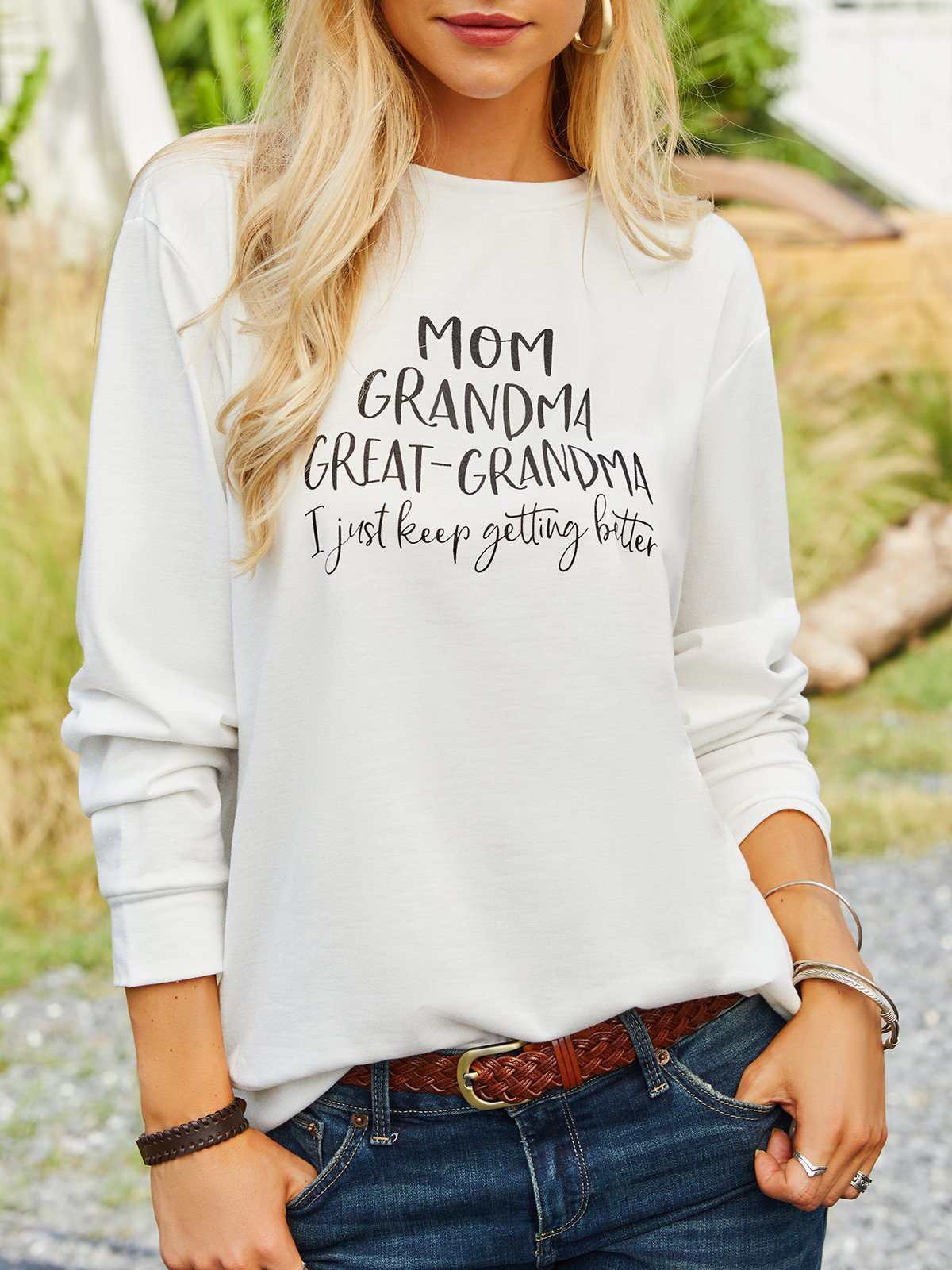 Women Casual Text Letters Autumn Polyester Micro-Elasticity Daily H-Line Regular Regular Size Sweatshirt