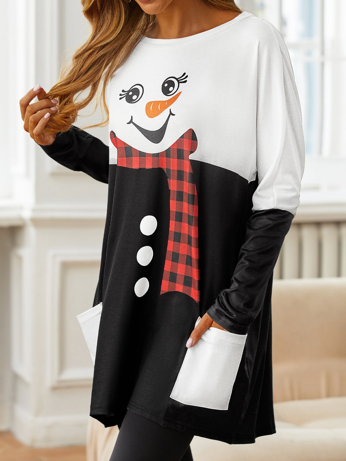 Christmas Snowman Regular Fit Scoop Neckline Top