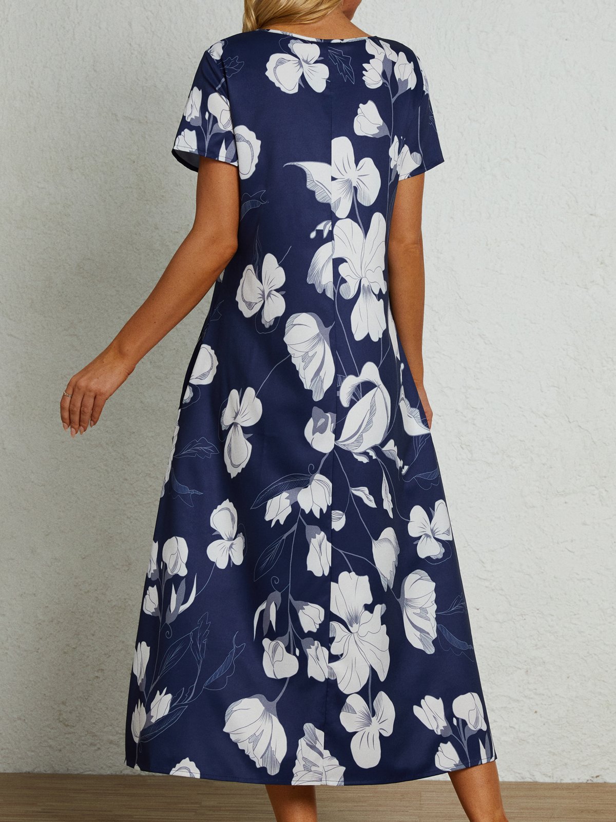Women's Maxi Dress Floral Woven Dress Loosen Short Sleeve