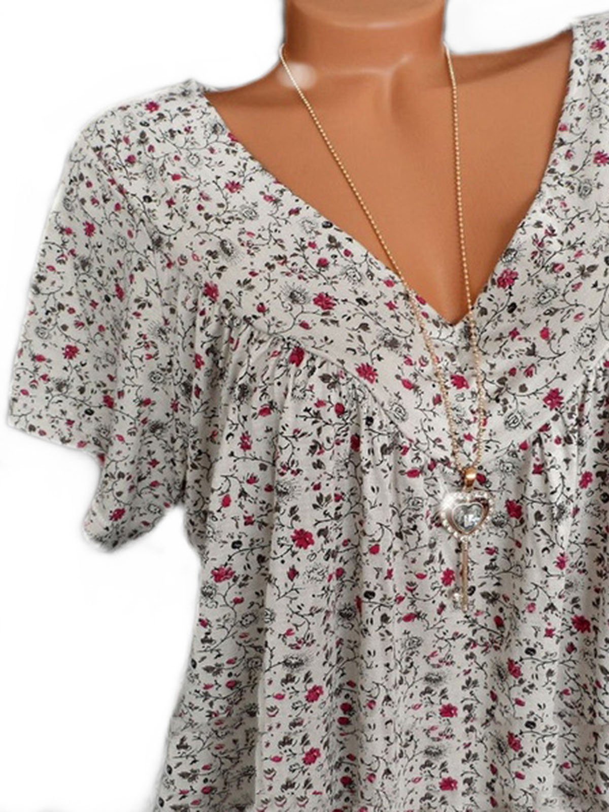 Women's Casual V Neck Floral Short Sleeve Top