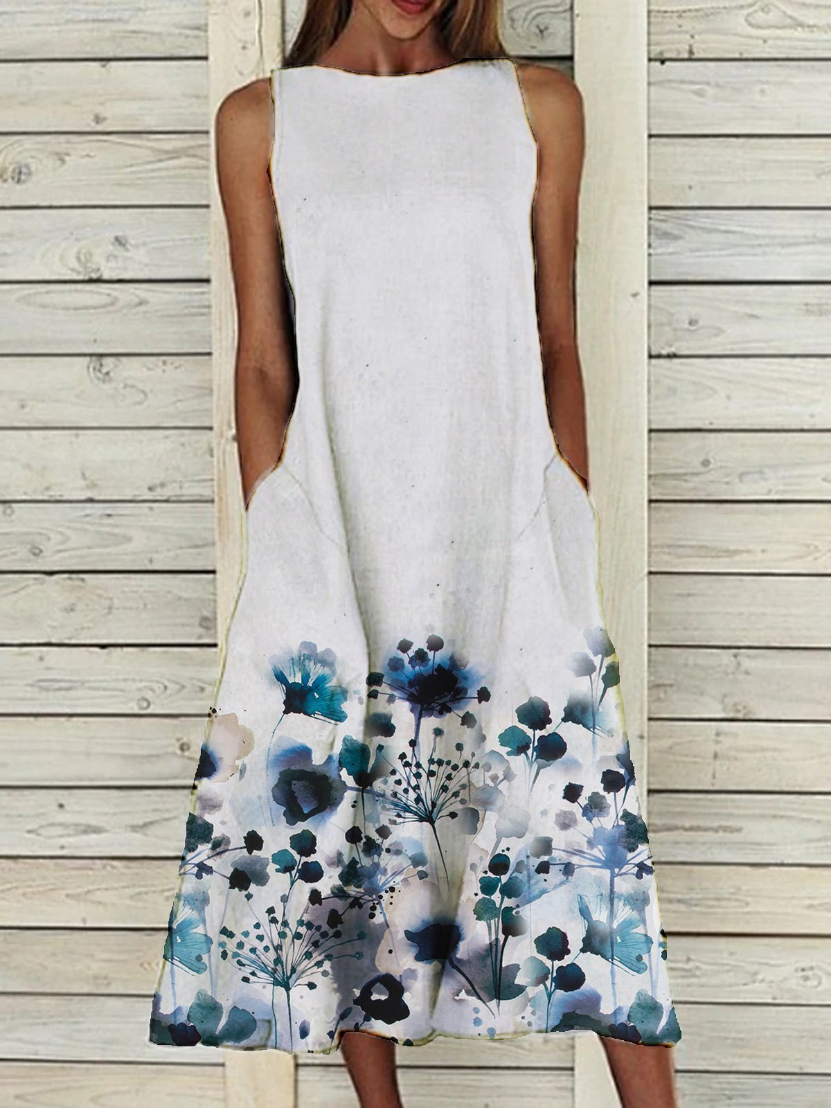 Pockets Elegant Cotton-Blend Floral Weaving Dress