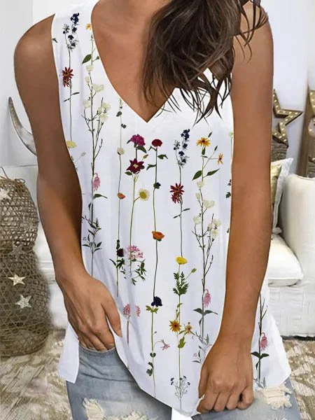 Shift Floral Sleeveless V Neck Tanks & Camis | anniecloth