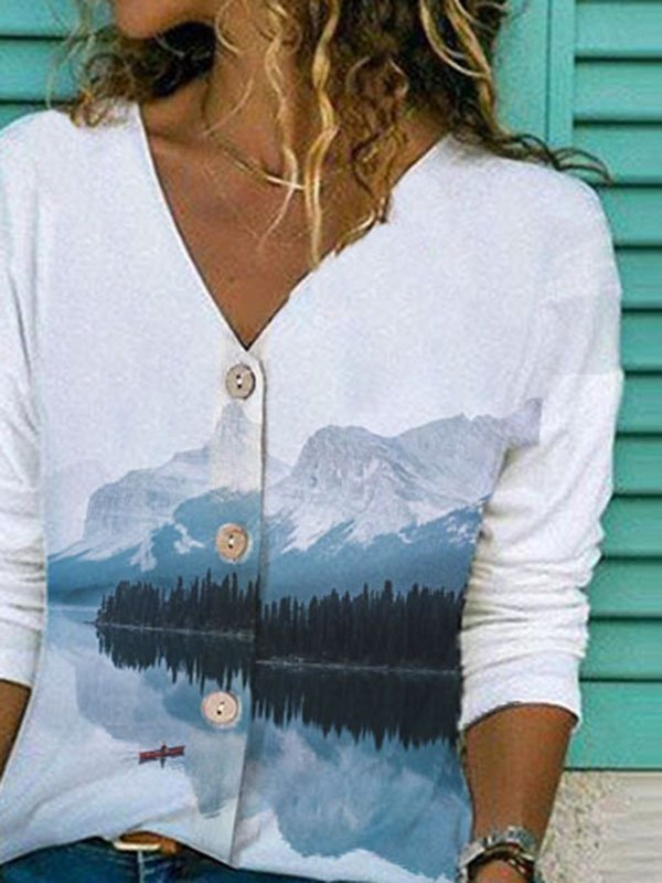 Long Sleeve Cotton-Blend Graphic Printed T-shirt