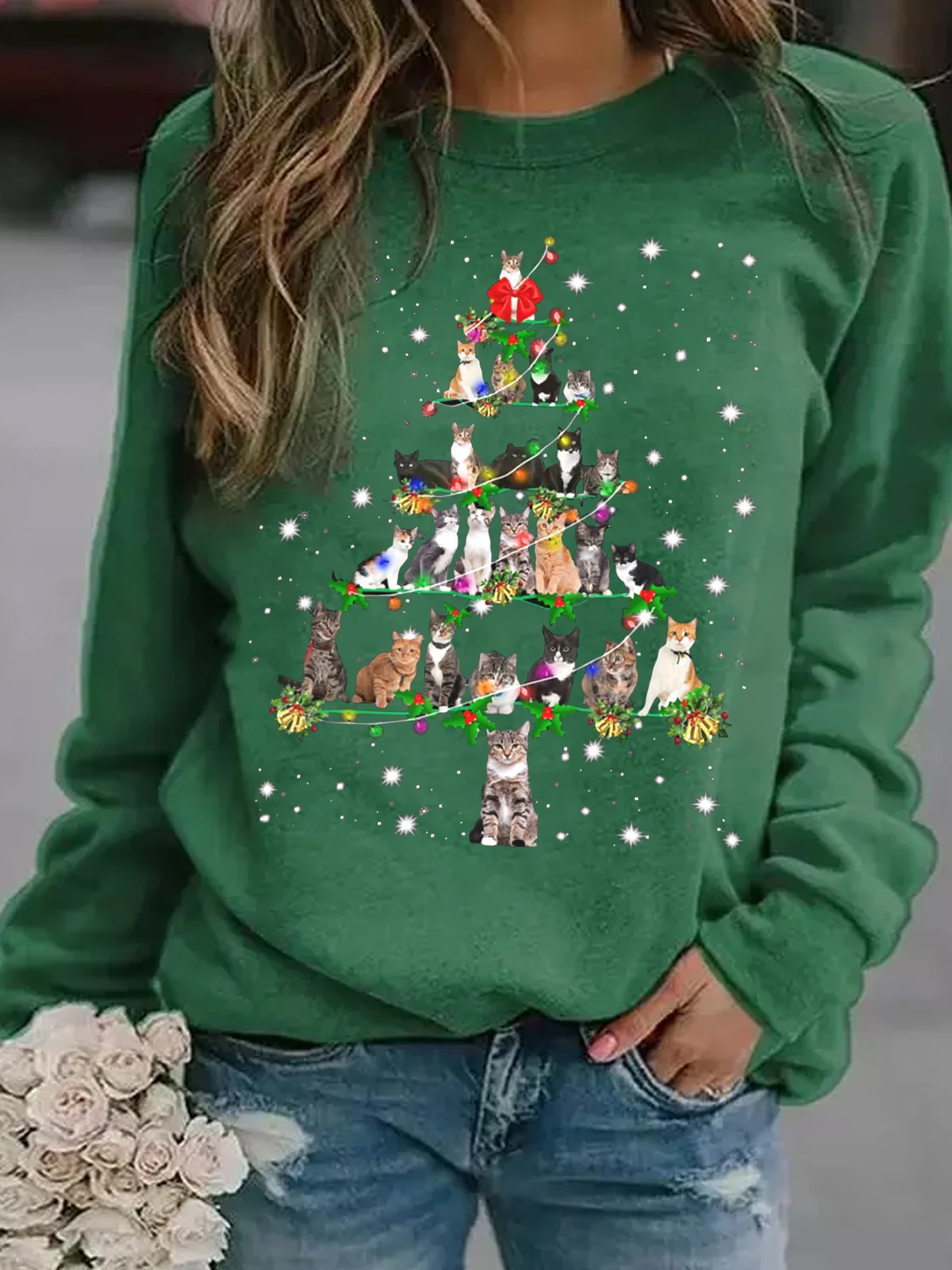 Funny Cats Christmas Tree Casual Sweatshirt