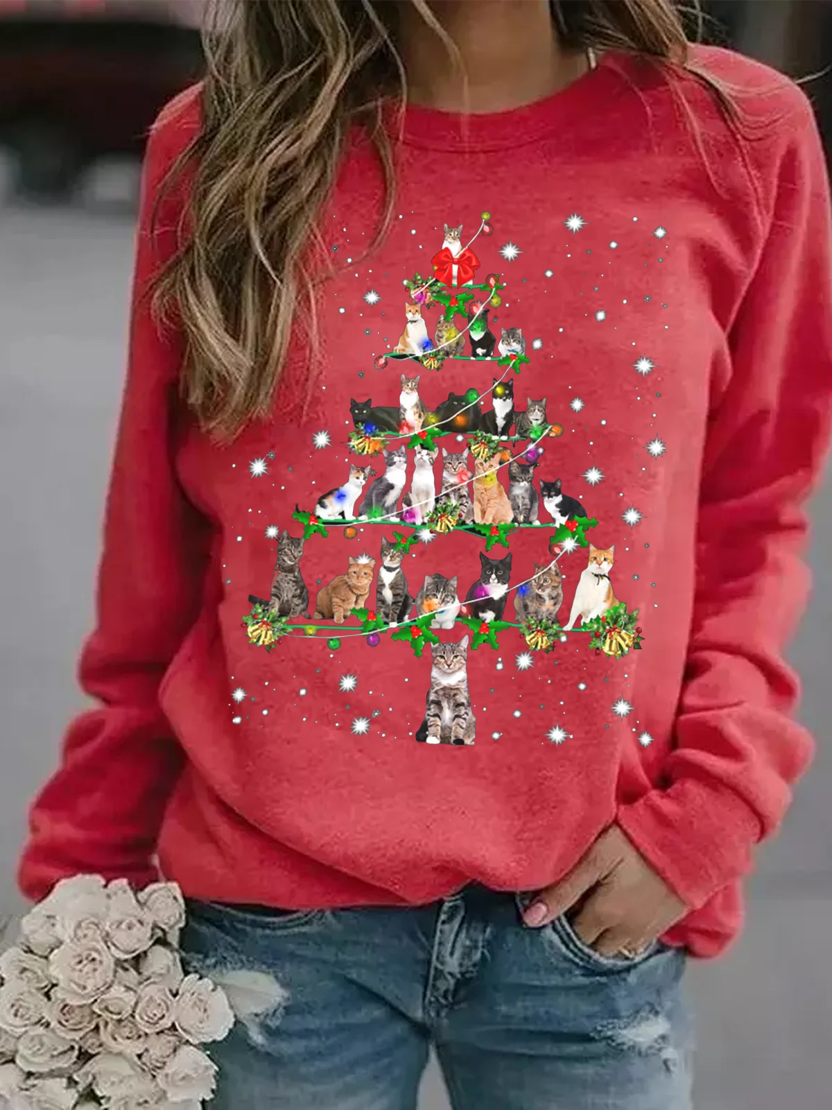 Funny Cats Christmas Tree Casual Sweatshirt