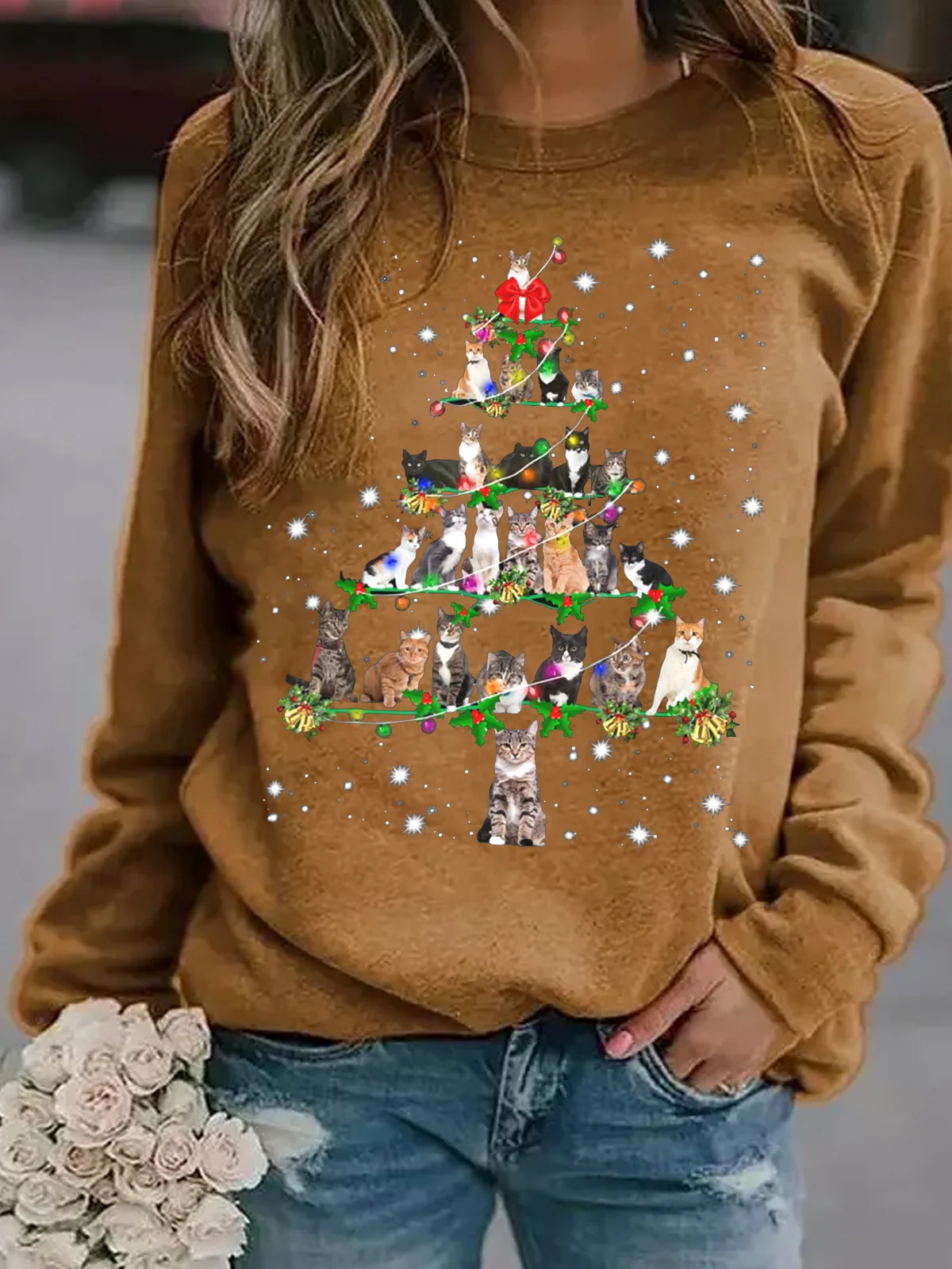 Funny Cats Christmas Tree Casual Sweatshirt