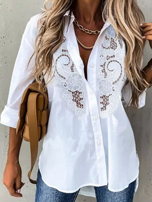 Lace Shirt Collar Casual Blouse