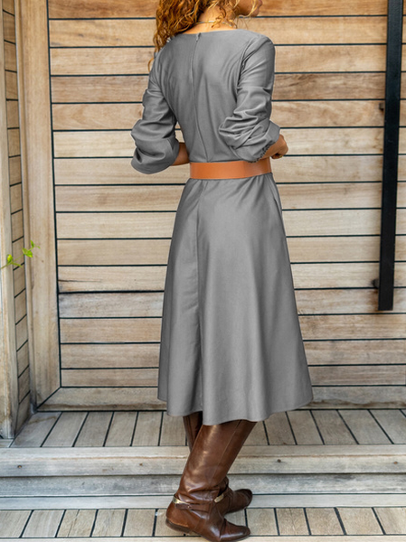 Simple Plain Bishop Sleeve Regular Fit Dress