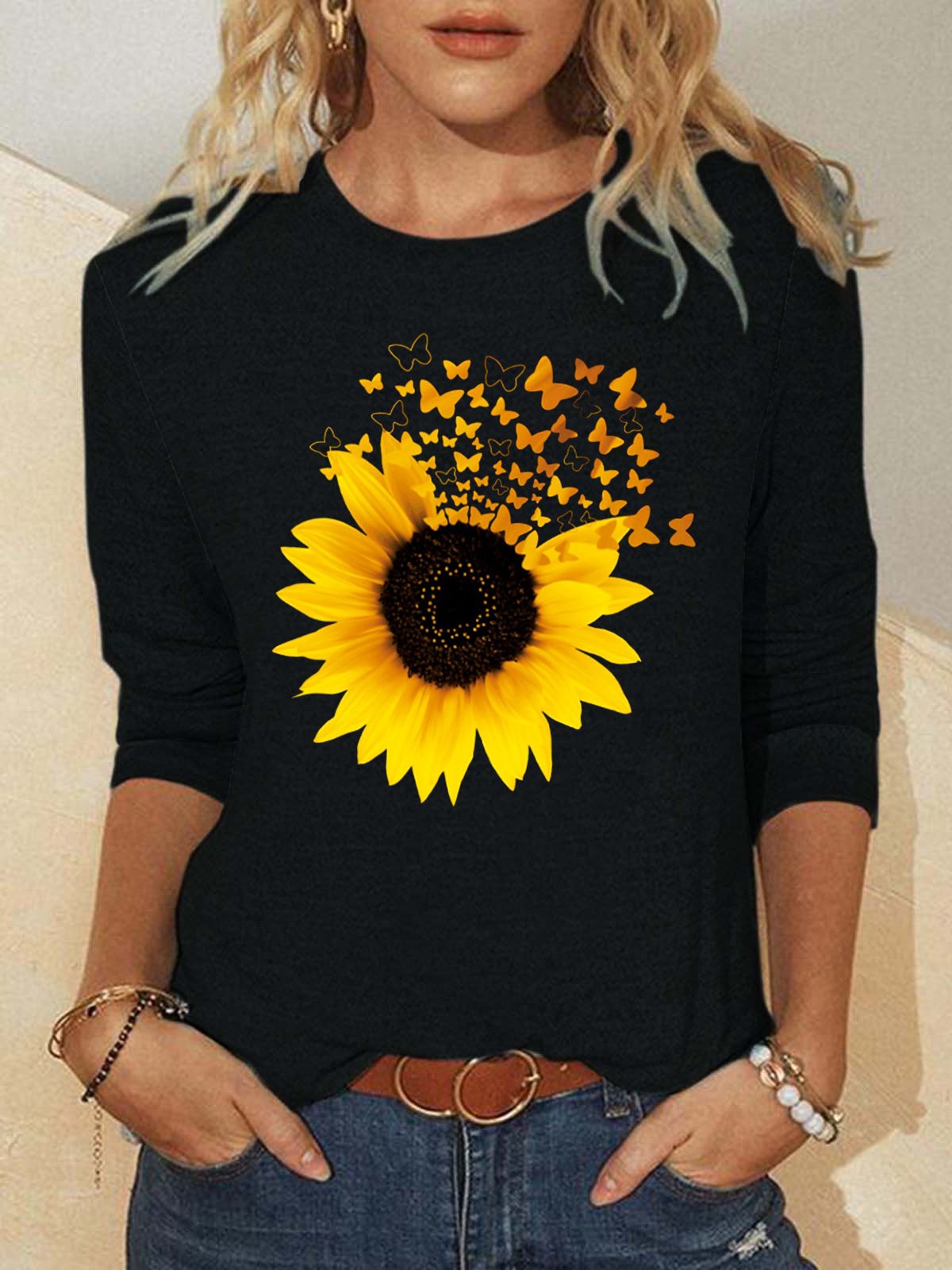 Butterfly Sunflower Women's Long Sleeve Shirt