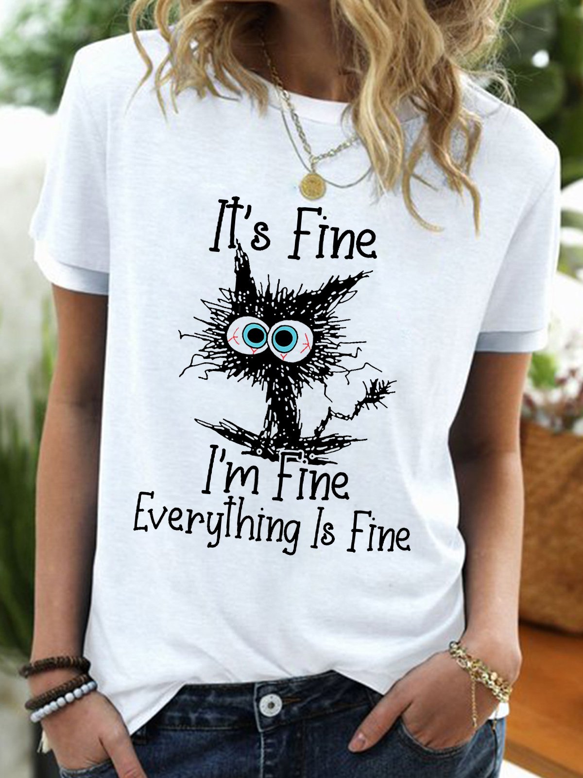 It's Fine I'm fine Everything Is Fine Funny Short Sleeve T-Shirt