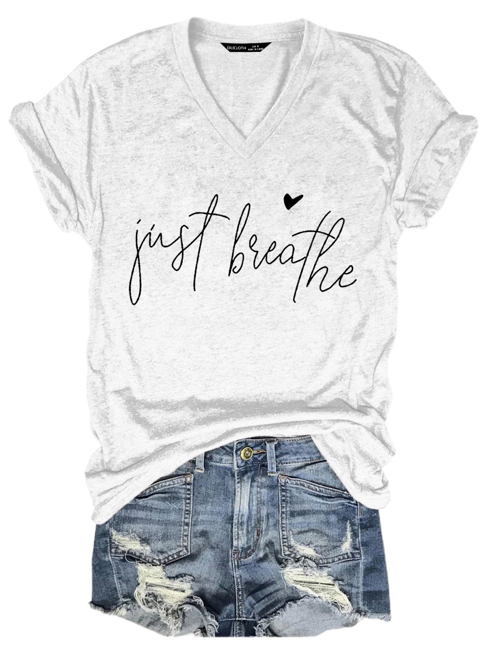 Just Breathe Regular Fit Letter Casual Short Sleeve T-Shirt