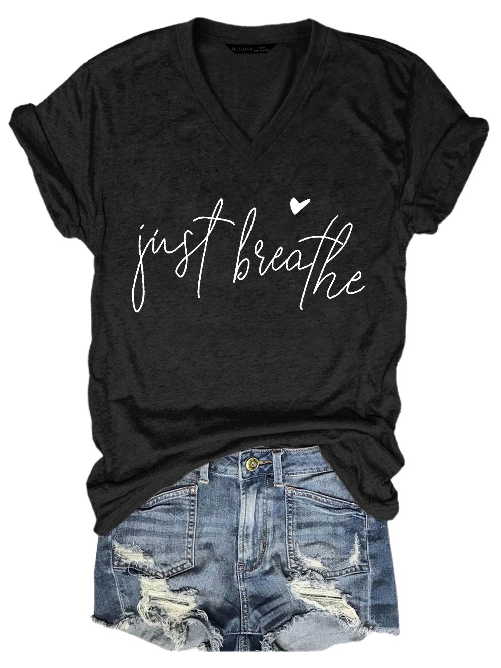 Just Breathe Regular Fit Letter Casual Short Sleeve T-Shirt