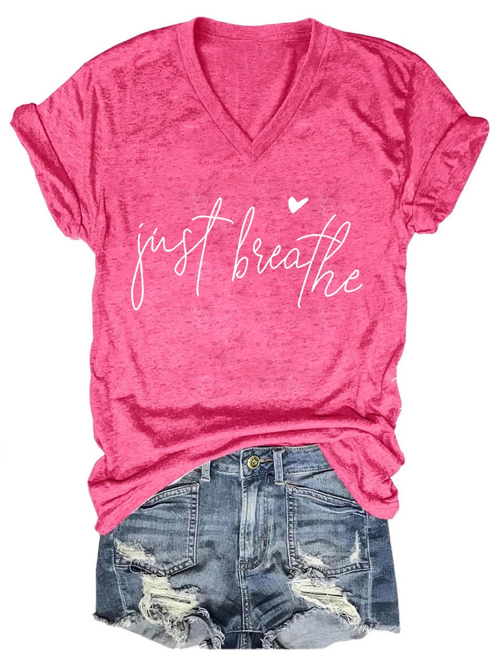 Just Breathe Regular Fit Letter Casual Short Sleeve T-Shirt