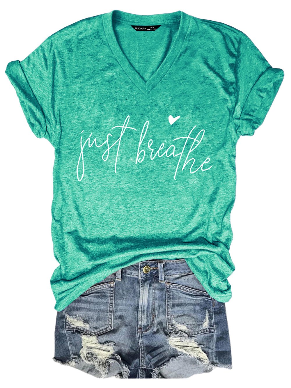 Just Breathe Regular Fit Letter Casual Short Sleeve T-Shirt