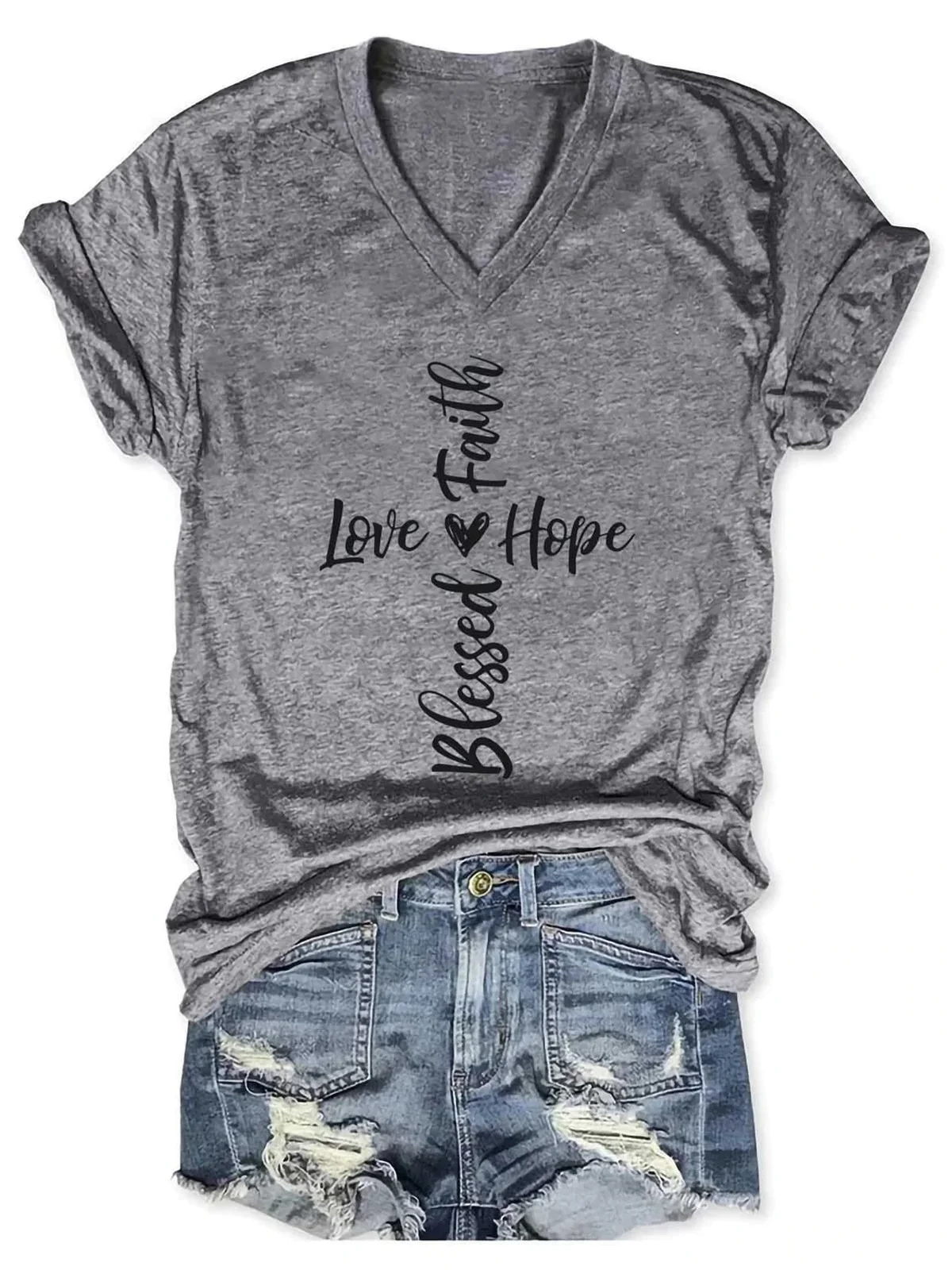 Women's Faith Hope Love Blessed V-Neck T-Shirt