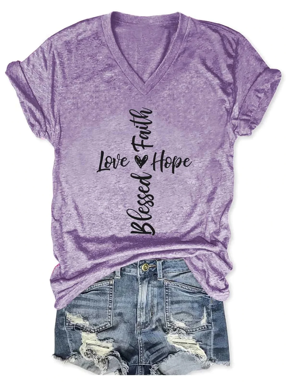 Women's Faith Hope Love Blessed V-Neck T-Shirt