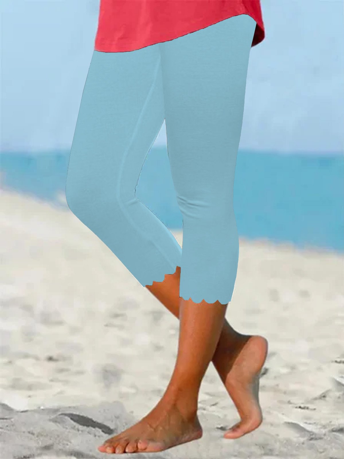 Beach daily basic plain color patterned elastic waist high elastic burnt flower pants Plus Size