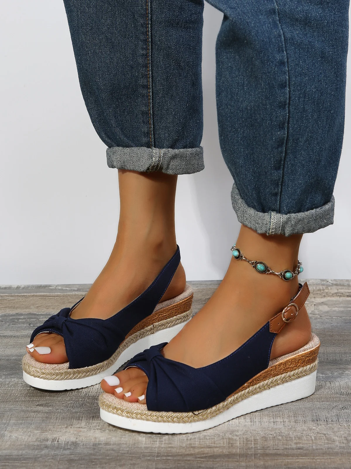 Bow Weave Fish Mouth Wedge Sandals