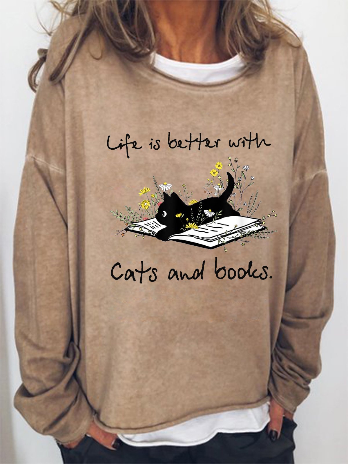 Cat Book Shirt For Women Life Is Better With Cats And Books Simple Sweatshirt