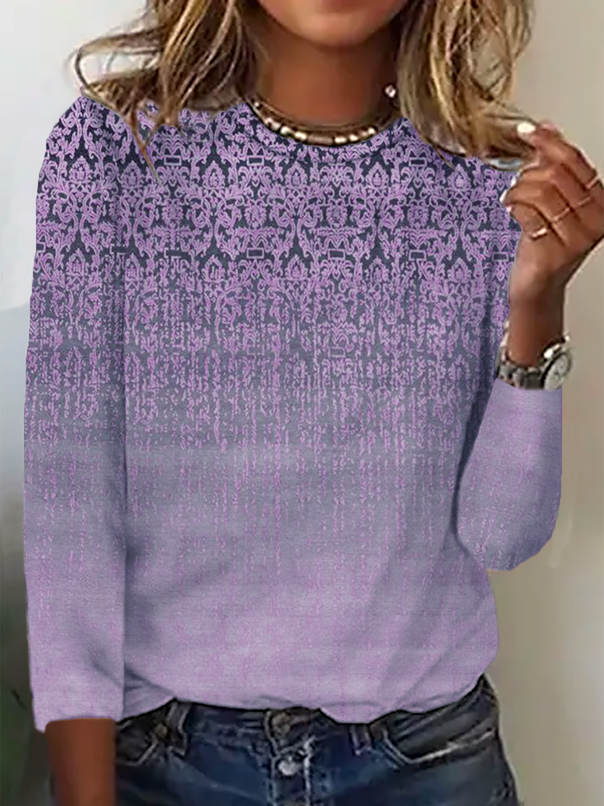 Ethnic Printed Long Sleeve Casual T-Shirt