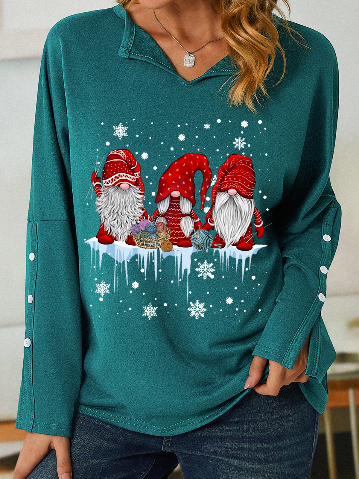 Christmas Graphic Women V Neck Loose Sweatshirt