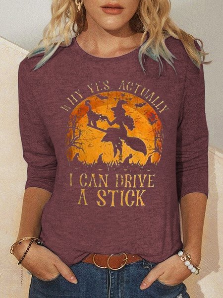 Womens Funny Halloween Witch Shirt, Yes I Can Drive A Stick T-Shirt