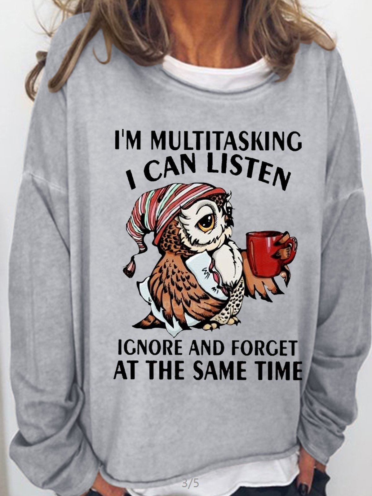 Womens Funny Lestter Owl I'm Multitasking Casual Sweatshirt