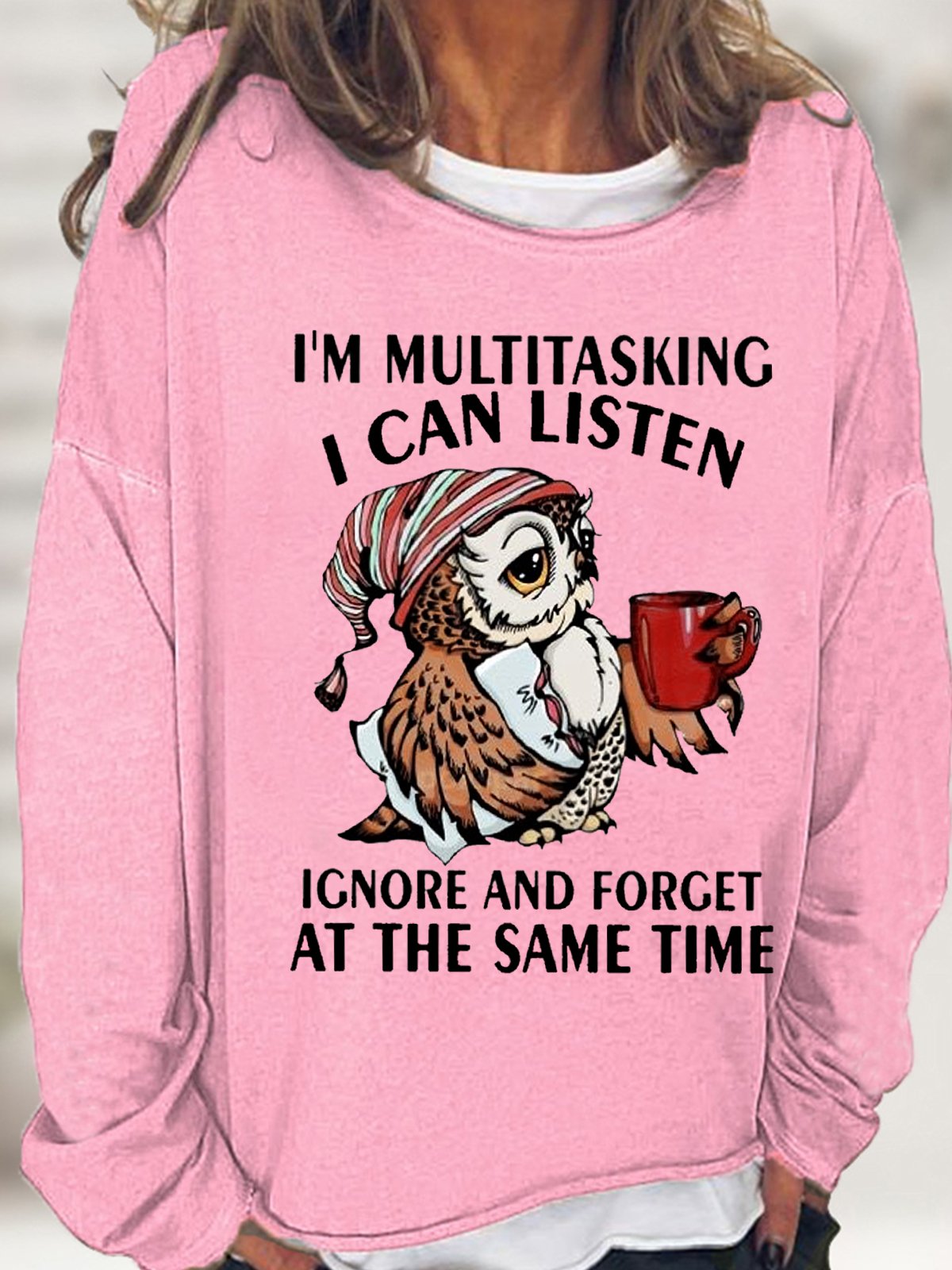 Womens Funny Lestter Owl I'm Multitasking Casual Sweatshirt