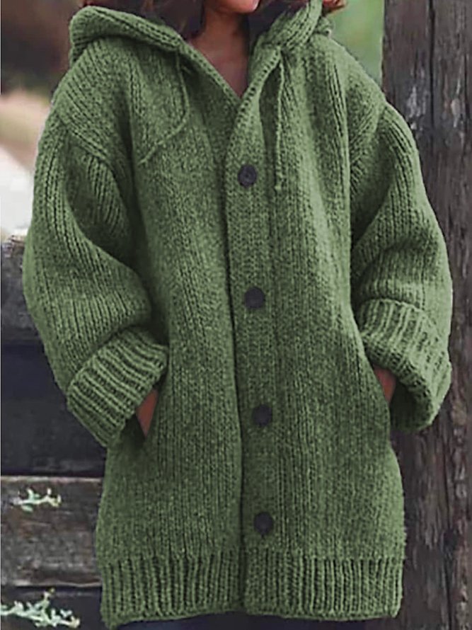 Plain Wool/Knitting Casual Loose Hoodie Sweater Coat