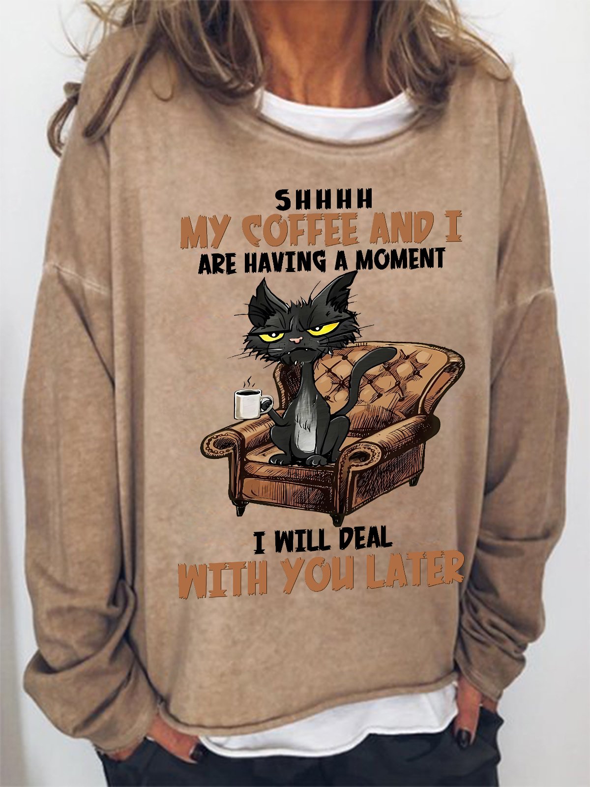 Women Text Letters Crew Neck Long Sleeve Simple Daily Spring/Fall Sweatshirt