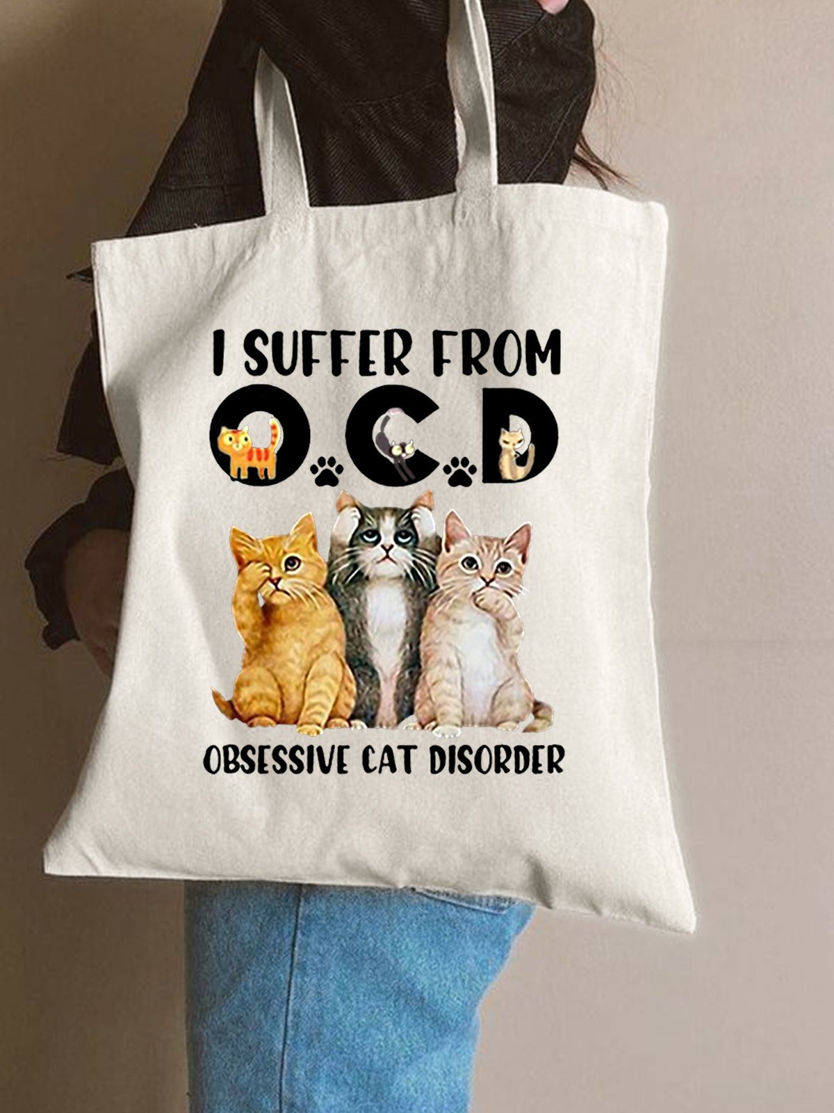 I Suffer From Ocd Obsessive Cat Disorder Animal Graphic Shopping Tote