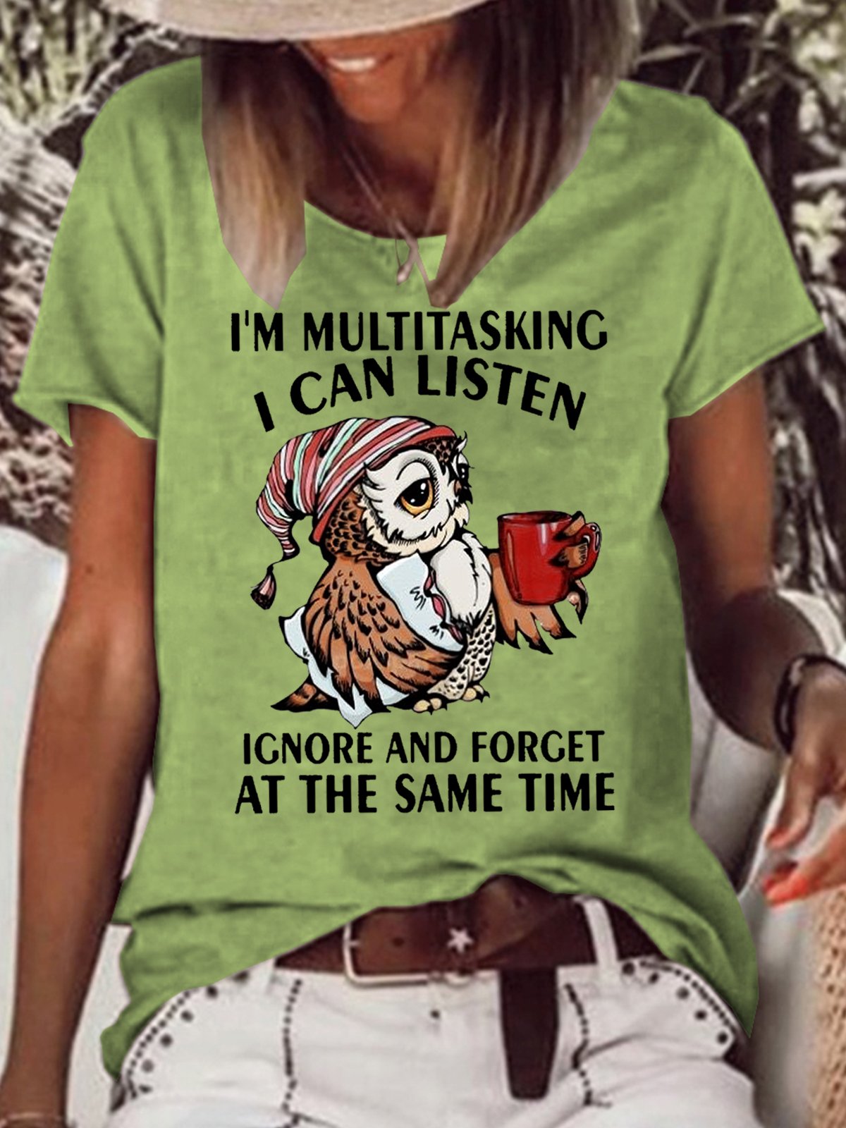 Womens Funny Lestter Owl I'm Multitasking Casual T-Shirt