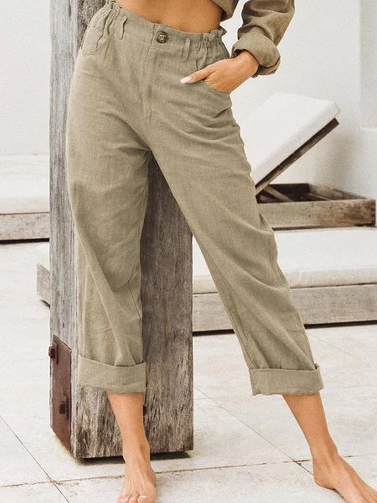 Casual Cotton Plain Linen Pants