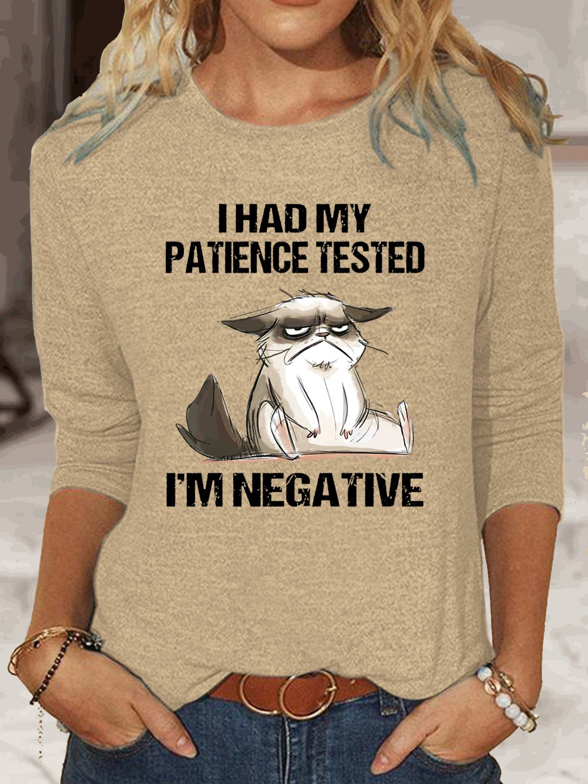 Womens I Had My Patience Tested I'm Negative Cat Funny Sarcasm  Top