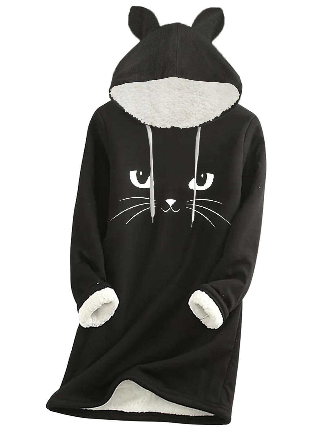 Cute Cat Fleece Warm Hooded Sweater