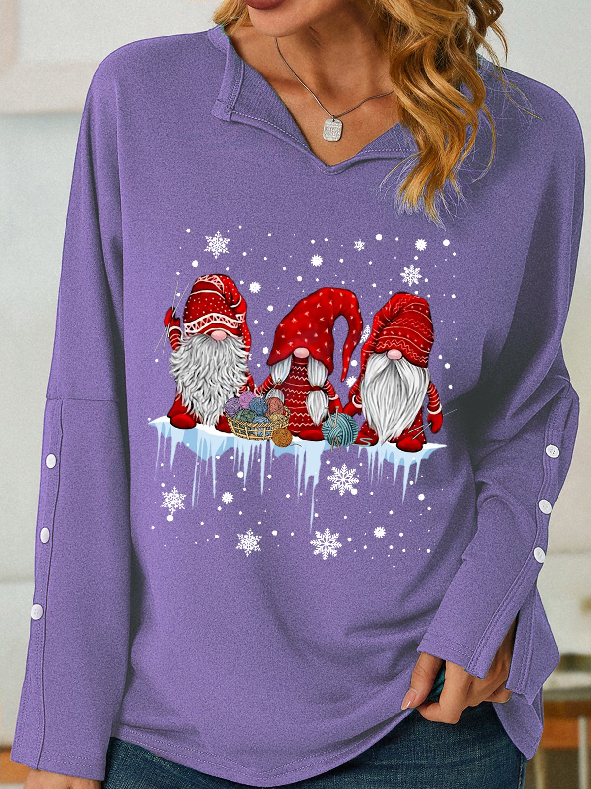 Christmas Graphic Women V Neck Loose Sweatshirt