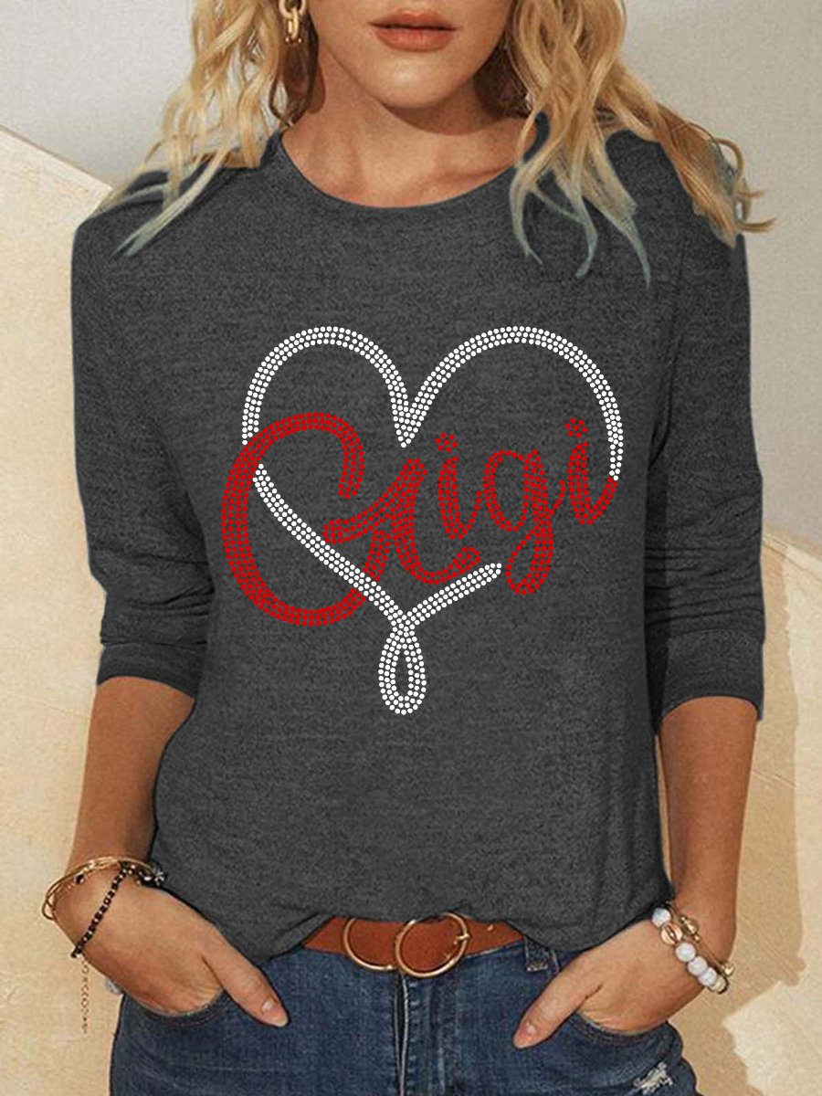 Women Gigi Heart Simple Regular Fit Long Sleeve Top