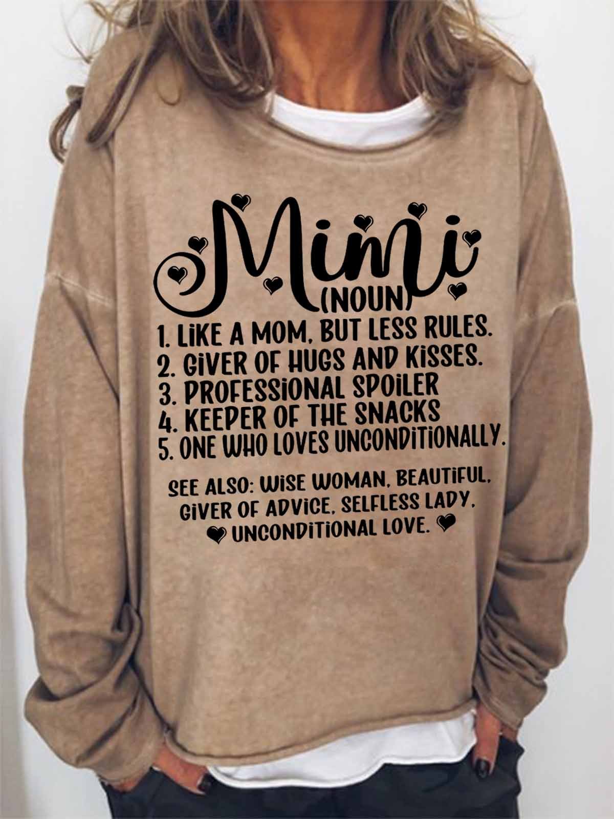 Women's Funny Word MiMi Text Letters Loose Simple Sweatshirt