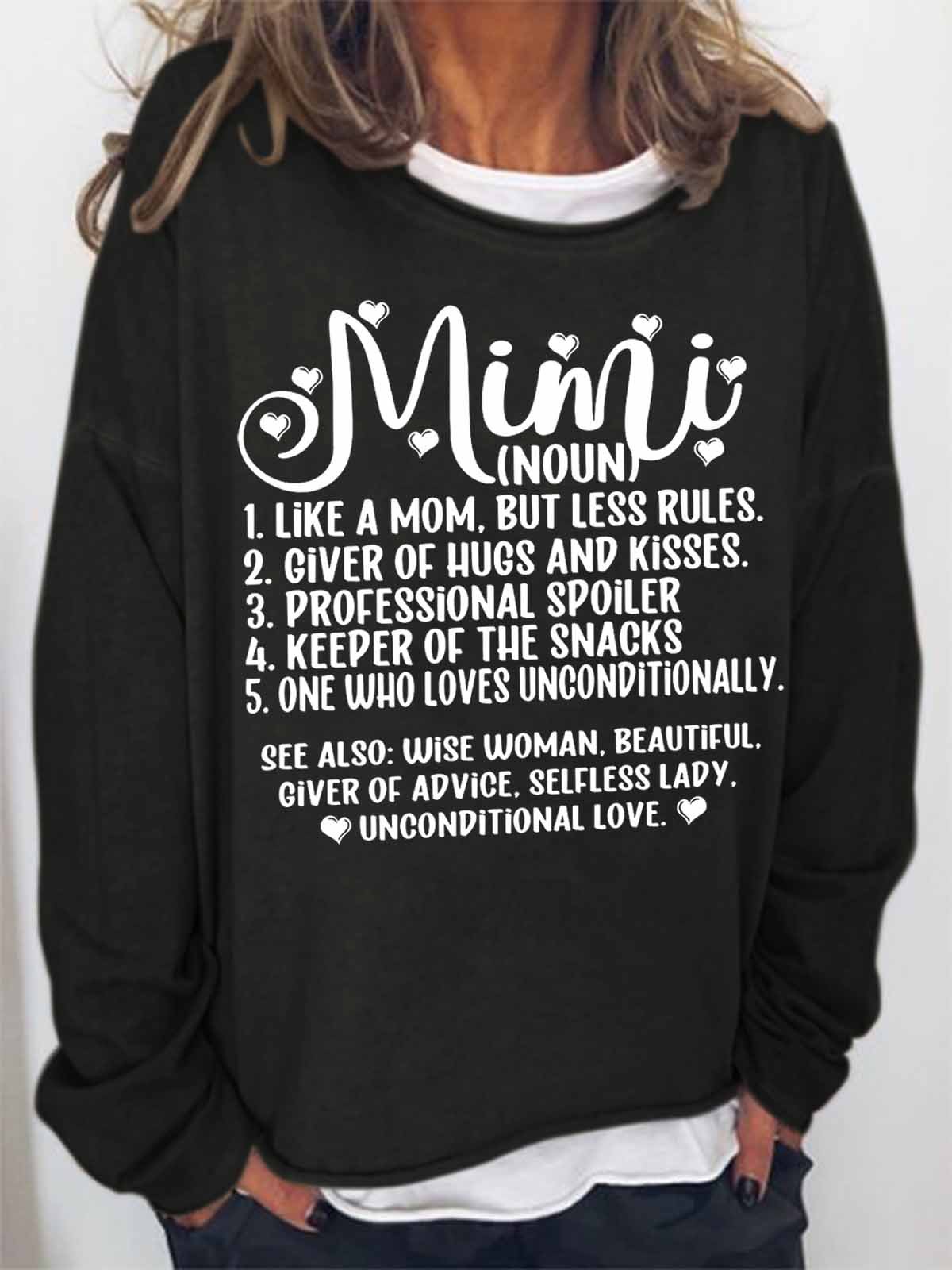 Women's Funny Word MiMi Text Letters Loose Simple Sweatshirt