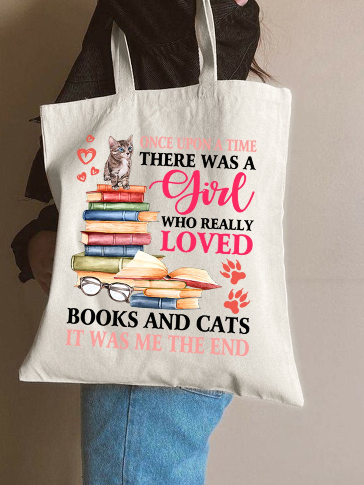 Books And Cats Animal Graphic Casual Shopping Tote Bag