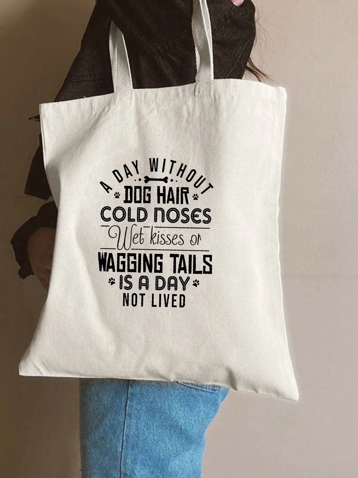 A Dog Without Dog Hair Animal Text Letter Casual Shopping Tote Bag