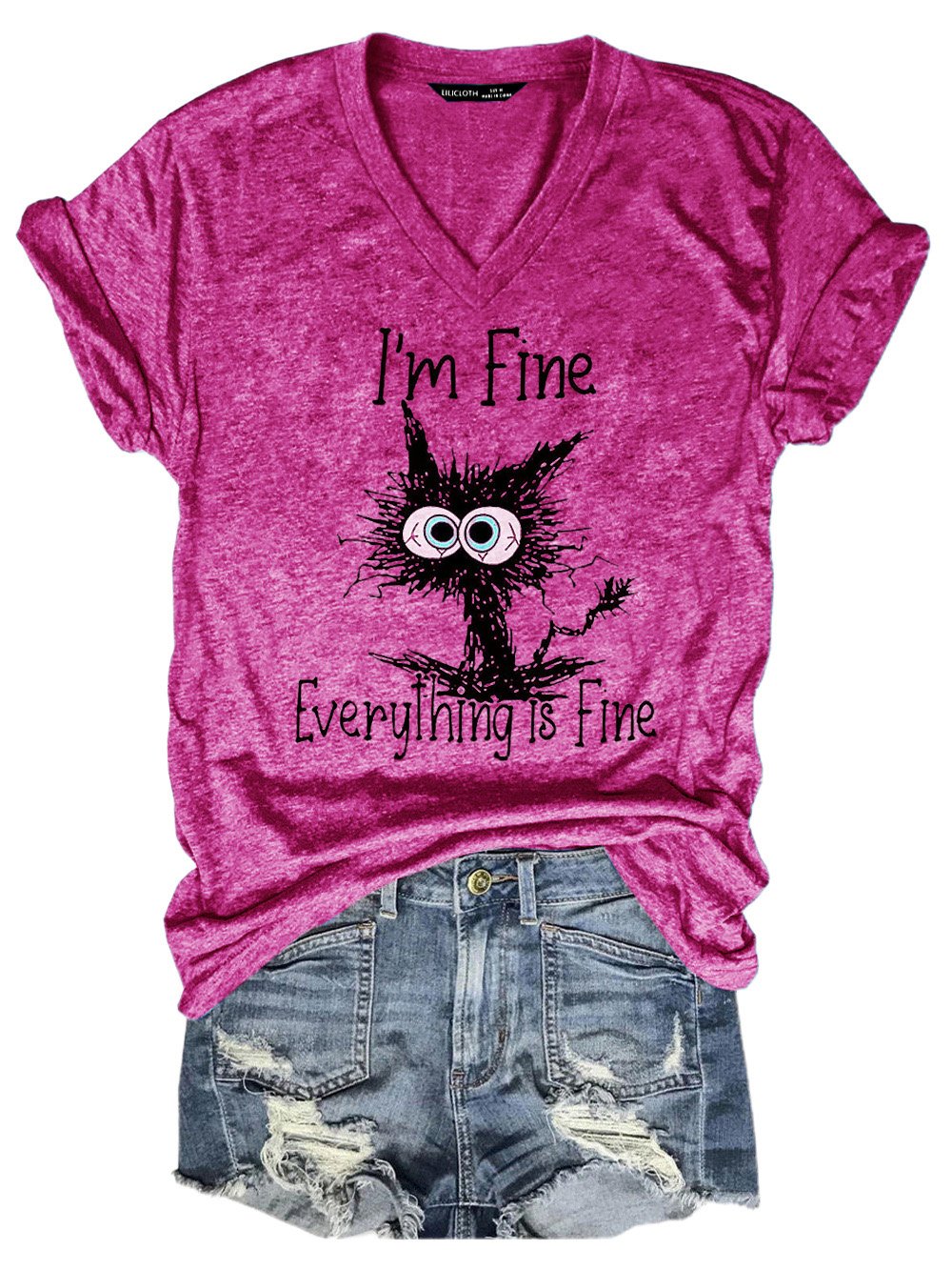 I Am Fine Everything Is Fine Cat Print Shirt&Top