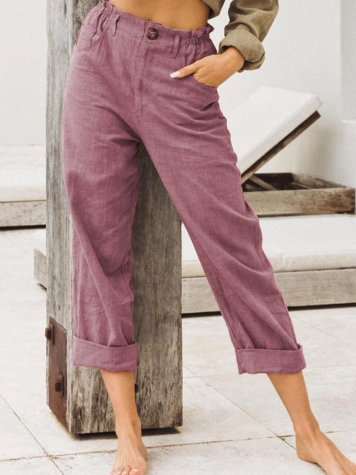 Casual Cotton Plain Linen Pants