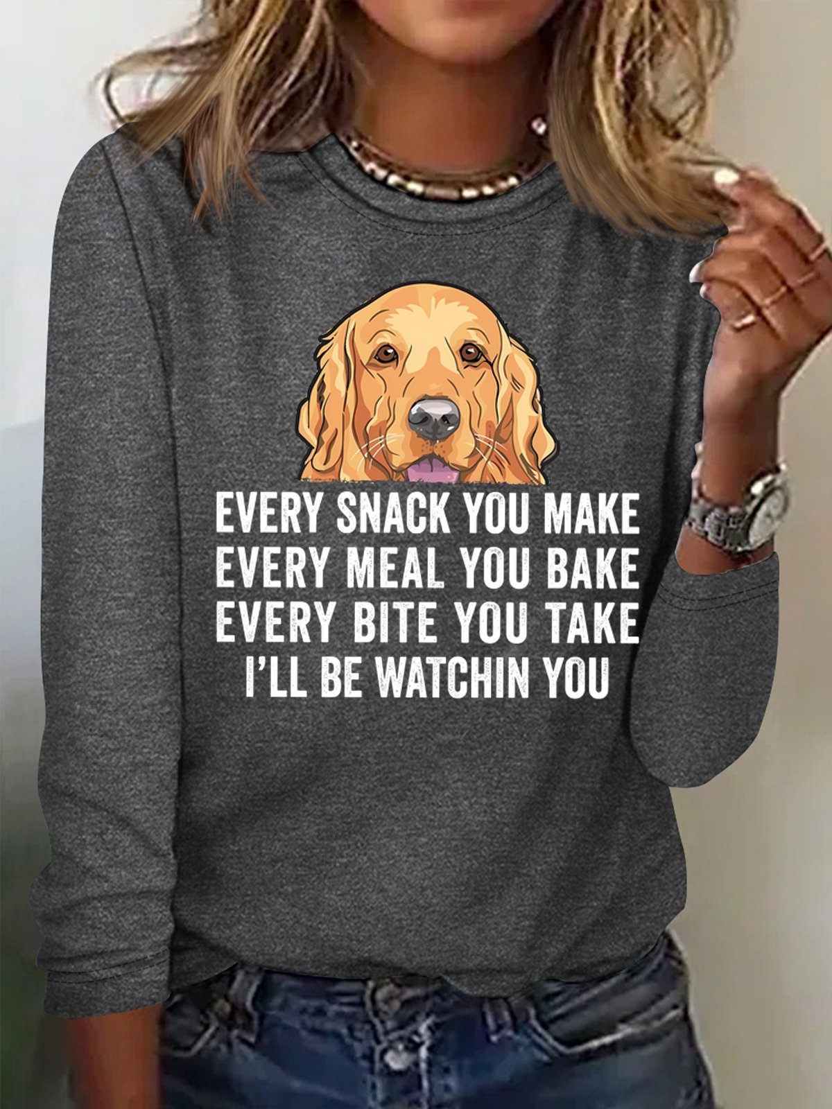 Women Text Letters Crew Neck Cotton-Blend Long Sleeve Casual Daily Spring/Fall Blouse